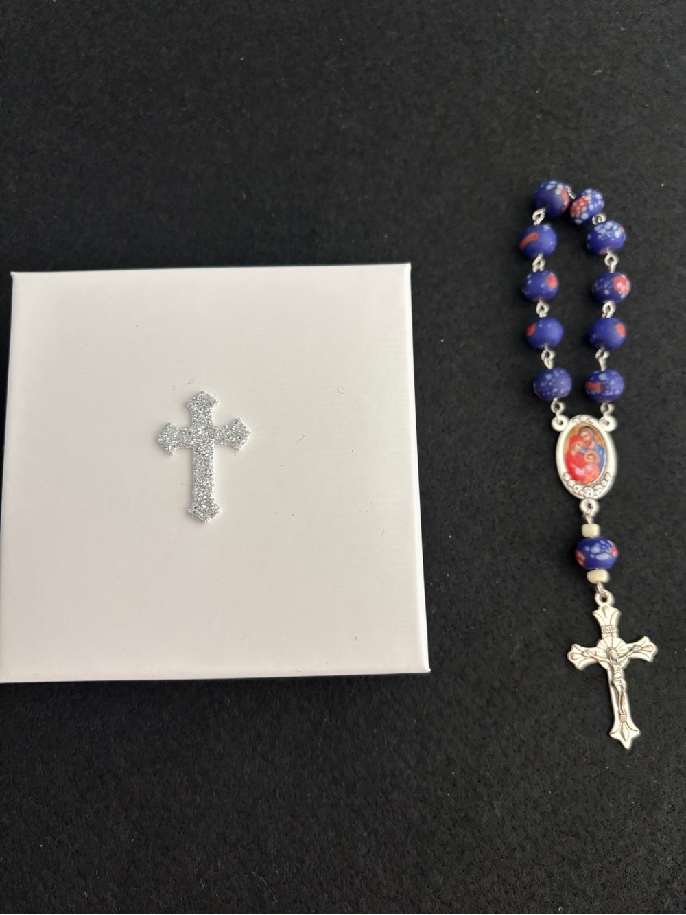 Catholic Rosary Decade Pocket Handmade Patriotic Red, White Blue Holy Family